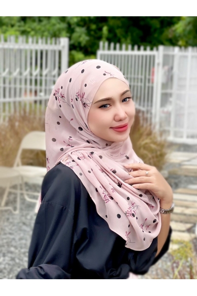 TUDUNG SEMINIT PRINTED - POLKADOT DUSTY PINK